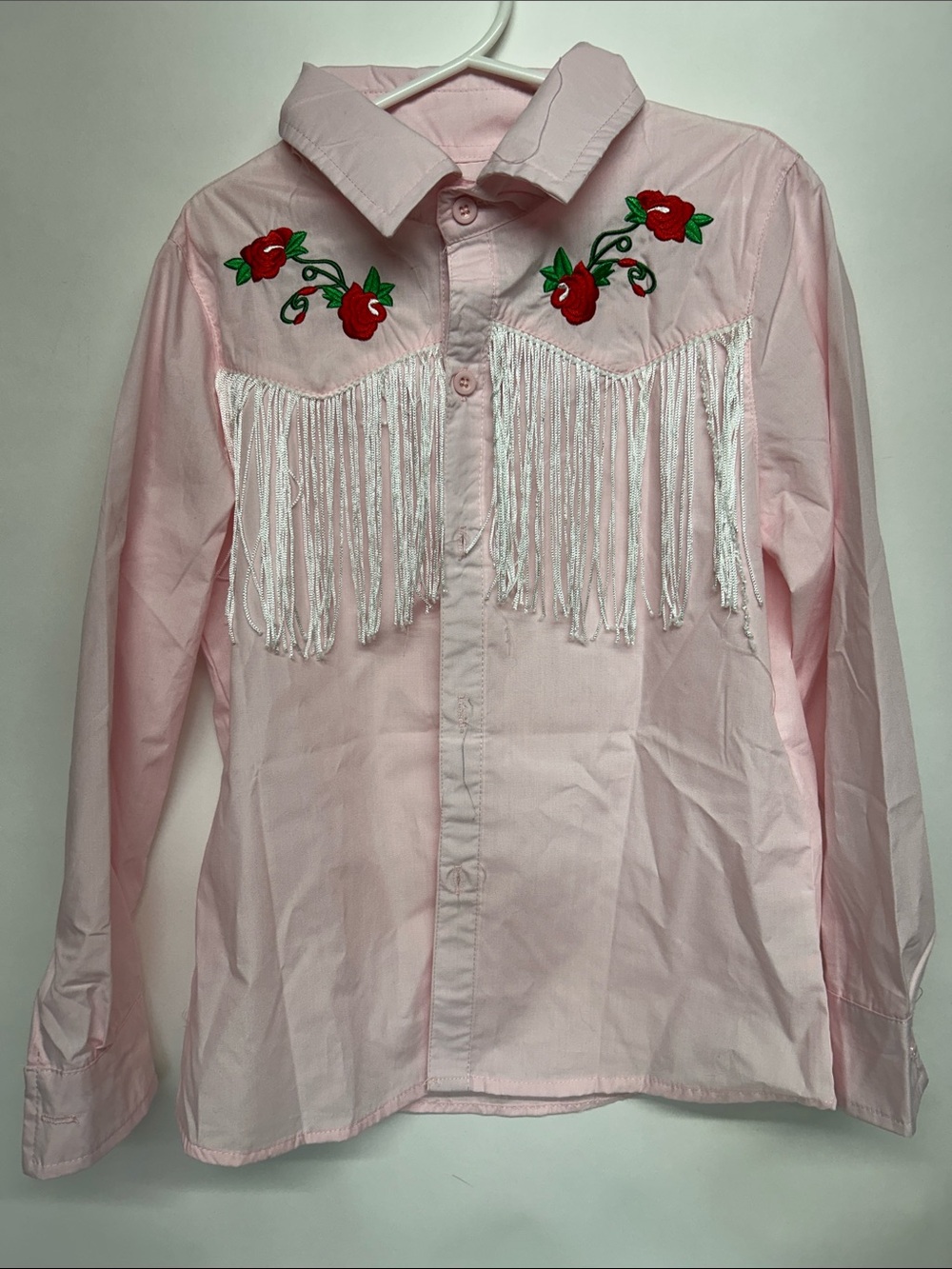 Pink Western Fringe Embroidered Kids Shirt size 7-8 misa pink button in the fron